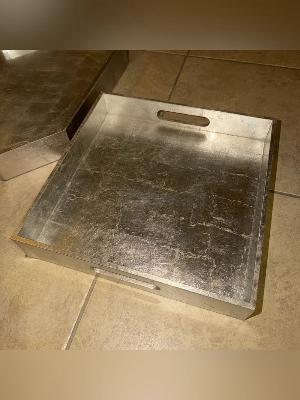 Set of 2 West Elm Silver Lacquer Decorative Wood Trays